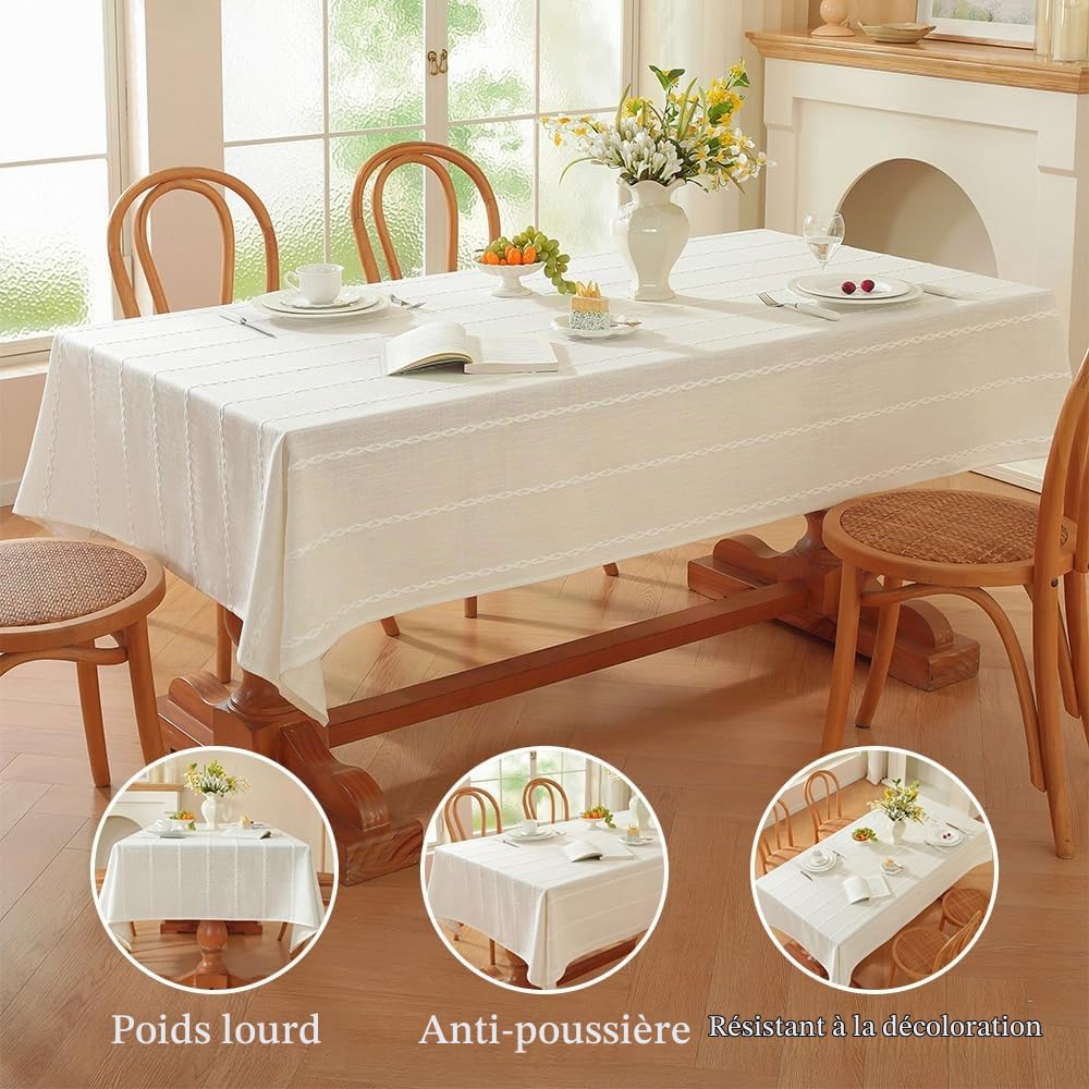 Nappe Rectangulaire 135 x 300 cm, Blanche Nappe Lin Nappes Tissu pour Salle à Manger, Exterieur, Picnic, Anniversaire, Automne,Noel