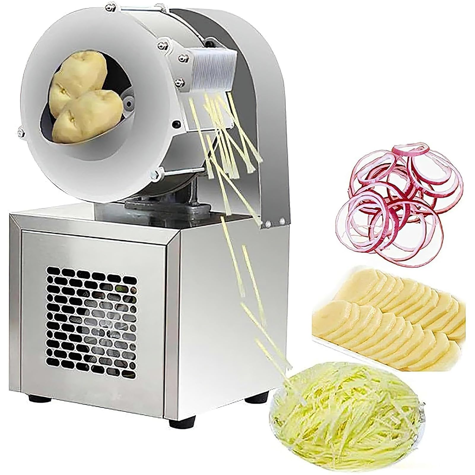XCSCUK Commercial Electric Vegetable Chopper, Stainless Steel Slicer and Shredder Machine,for Shredding Cabbage, Slicing Potatoes (3mm)