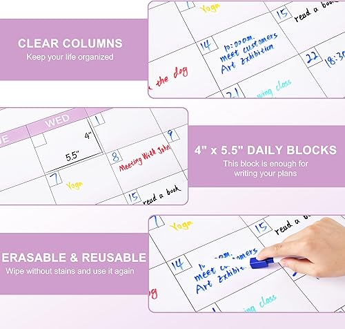 Miniatura 4 de Calendario grande de borrado en seco, calendario de pared de 1 mes sin fecha, calendario de pared laminado borrable y reutilizable de 40 x 28