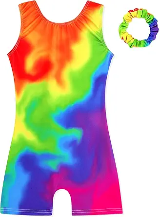 HOZIY Gymnastics Leotards for Girls with Shorts Biketards Dance Tumbling Outfits Matching Scrunchies 1-12 Years Old