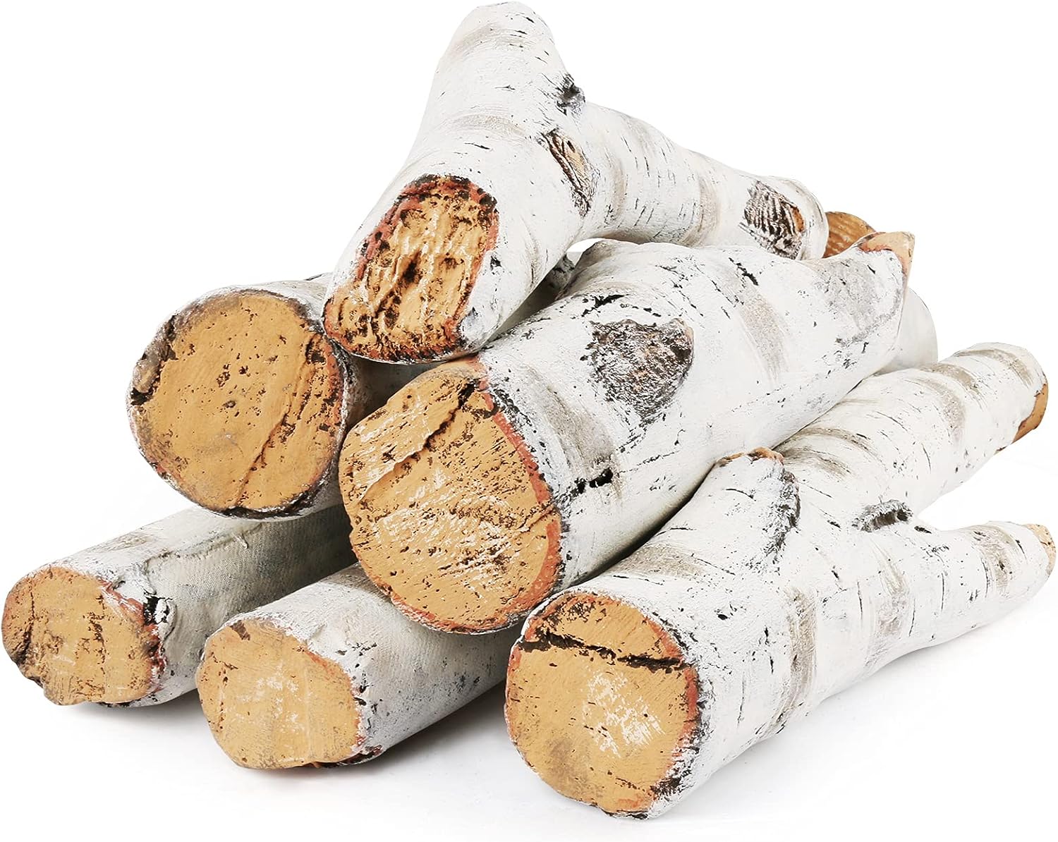 QuliMetal 26.8" Large Gas Fireplace Logs, Ceramic White Birch Wood Logs for Indoor Inserts, Outdoor Firebowl, Fire Pits, Vented, Propane, Gel, Ethanol, Electric, Realistic Fireplace Decoration, 6 Pcs 26.8", 6 Pcs