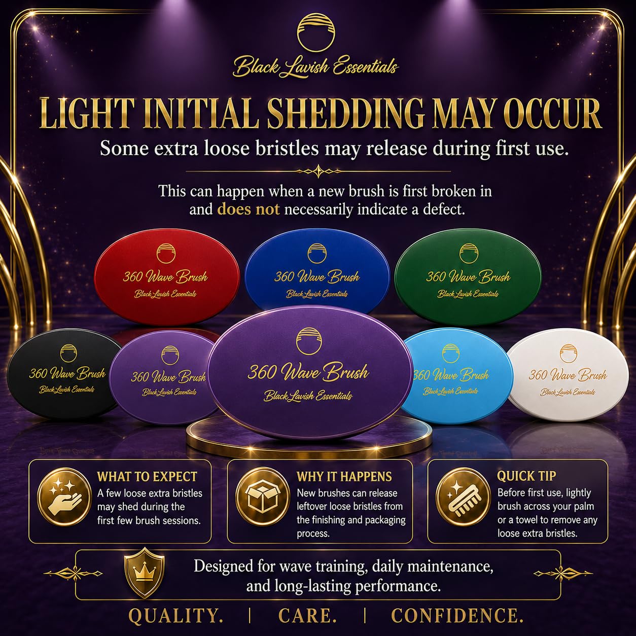 Cepillo de ondas 360, crea ondas más profundas, cerdas de jabalí suaves y duras, cerdas curvas negras LAVISH ESSENTIALS (morado, cepillo de dureza media)