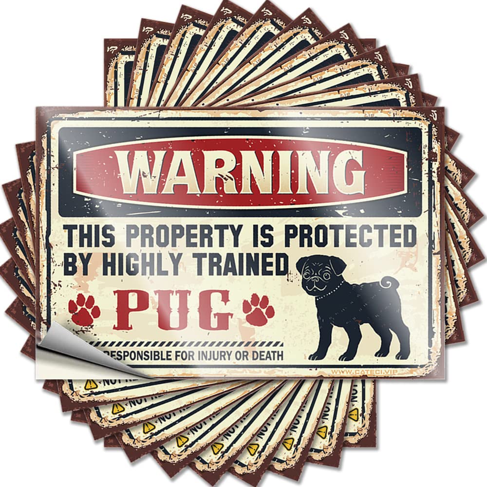 Fzfn Colour Home Decor Gifts, Quote Funny Window Quote Stickers, Neutral No Residue Decals For Luggage | Layered Party Favor Custom Warning This Property Is Protected By A Highly Trained Pug(8X12cm)