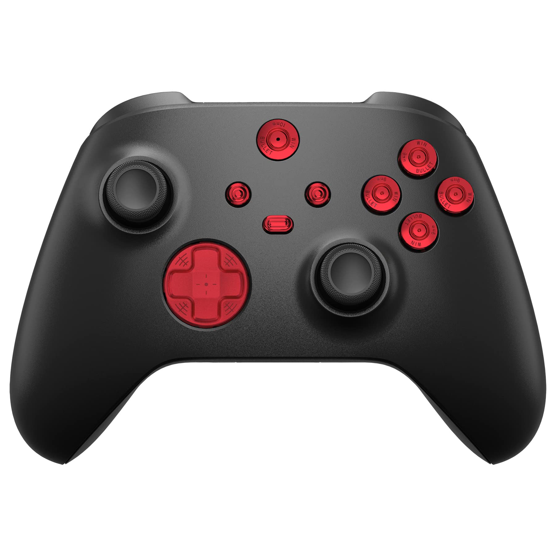 eXtremeRate 9 in 1 Custom Rot Metall Tasten für Xbox Series X/S Controller, Ersatz Knöpfe Set aus Aluminum D-Pad ABXY Ansicht Menü Taste Buttons Steuerkreuz Zubehör für Xbox Series X S Controller