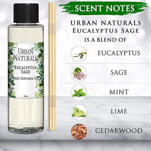 Miniatura 2 de Urban Naturals Recambio de difusor de varillas de aceite de eucalipto y salvia y varillas Eucalipto, salvia, menta, lima y madera de cedro, 4 onzas