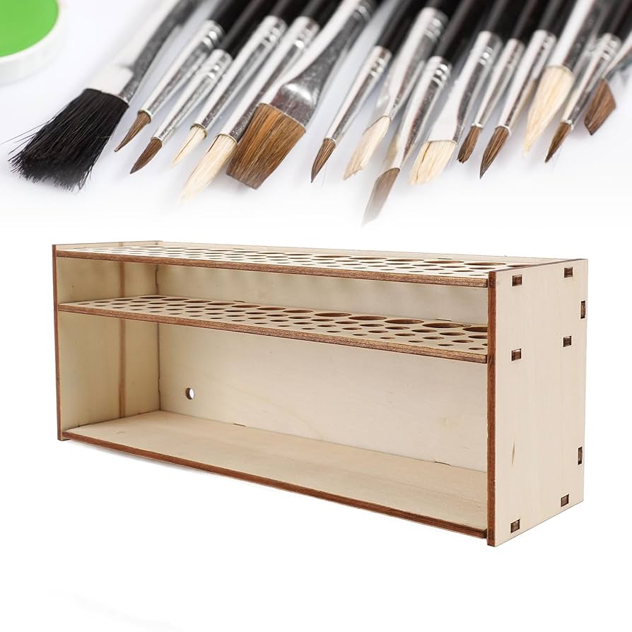 Paint Brush Holder For Artist, 67 Hole Wooden Desk Stand Paintbrush Organizer, Square Paint Brush Storage, Art Supply Organizer For Pens, Paint Brushes