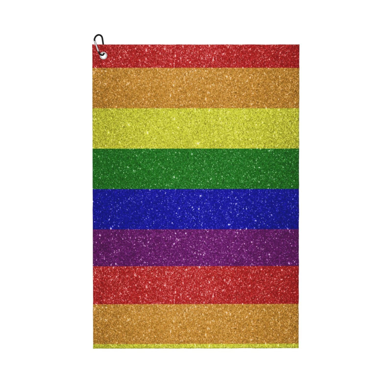 peiyeety Rainbow Flag Gay Pride Microfiber Golf Towel with Carabiner Clip, 16x24 Inch Absorbent Waffle Weave Towel for Golf Bags