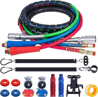 CheeMuii 12 FT Semi Truck Air Lines Kit with 2 PCS 16" Single Tender Spring Kit Gladhands with Gladhand Holder and Handles 3IN1 Red & Blue Air Hoses ABS Electric Power Line Kit for Truck Trailer