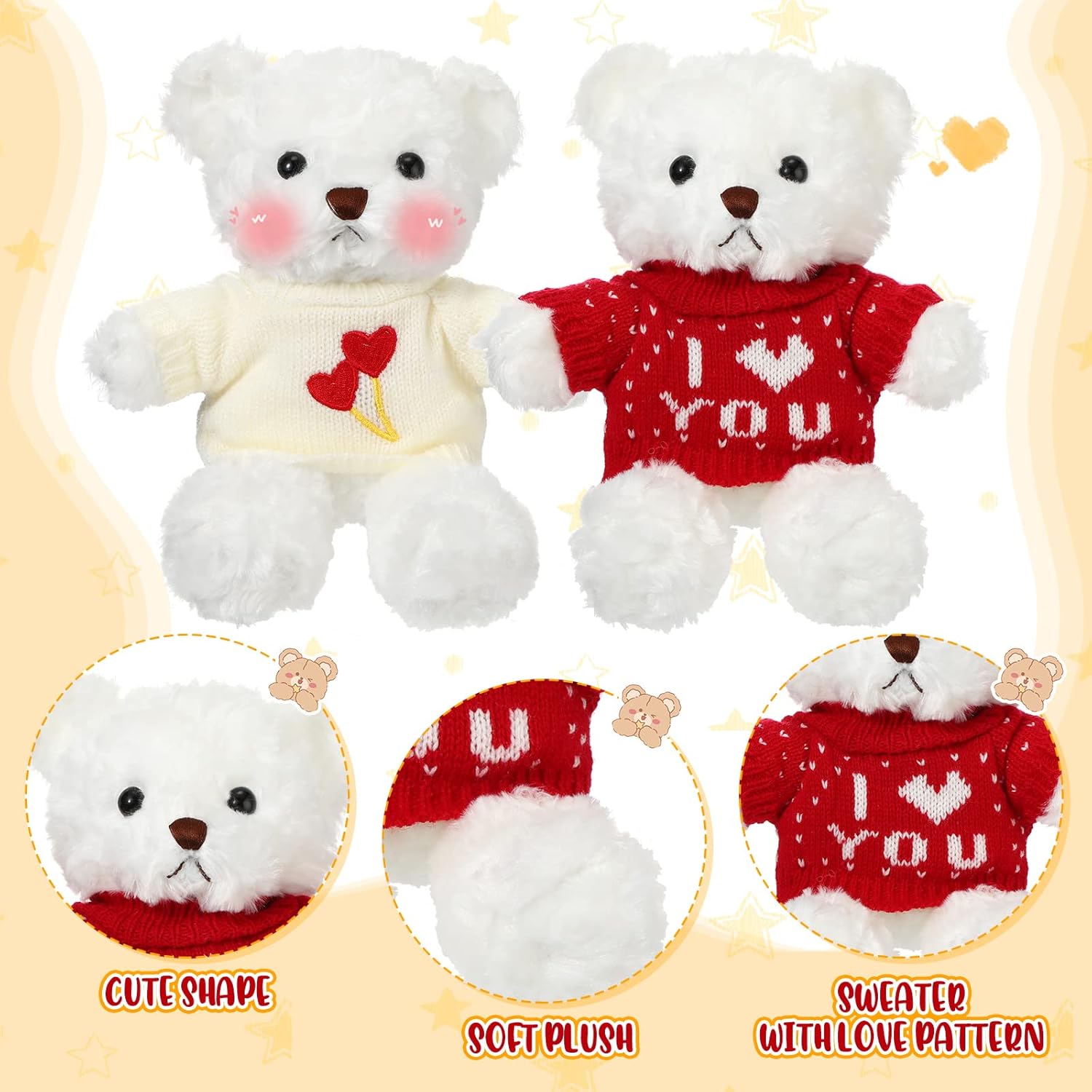 Hungdao 12 Pcs Valentine's Day Bear Stuffed Animal Bear Plush Toys 10.83 Inch Soft Cute Animals for Girlfriend Birthday Wedding Anniversary Mother's Day Party