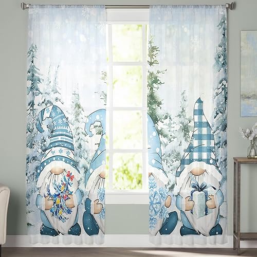 Miniatura 2 de AMZRicher Cortinas traslúcidas de Navidad de 72 pulgadas de largo, juego de 2 paneles de cortinas semitransparentes con bolsillo para barra de