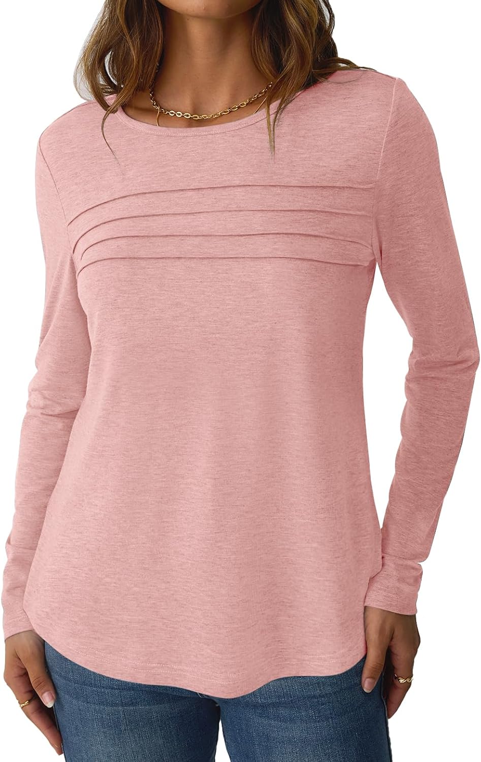 NORACORA Long Sleeve Shirts for Women Pleated Tunic Basic Tops Dressy Casual Business Blouses Loose Trendy Fall Fashion 2025 - Image 4