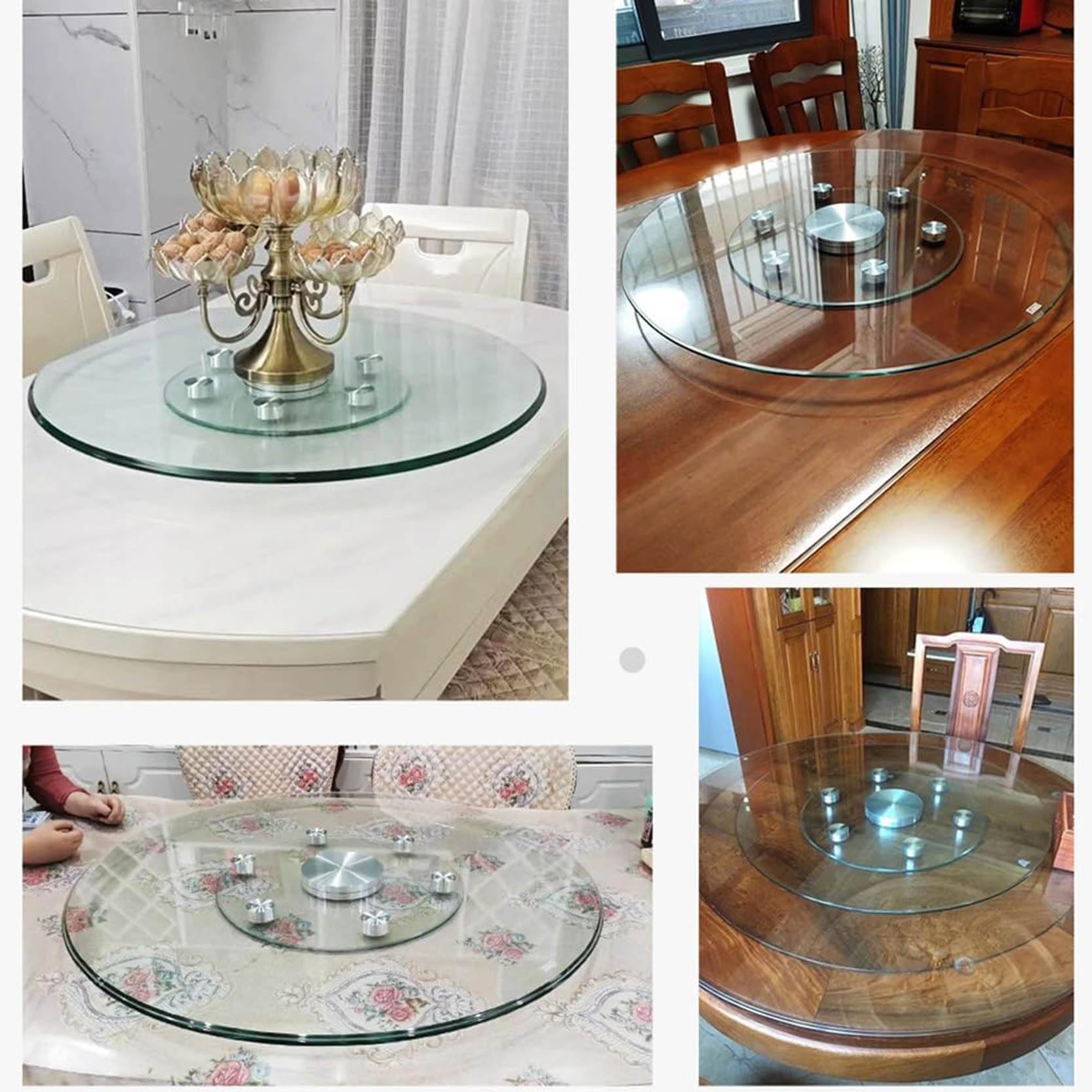 Lazy Susan Plateau tournant à 360 ° Plateau décoratif en verre trempé pour table à manger, idéal pour les réunions de famille