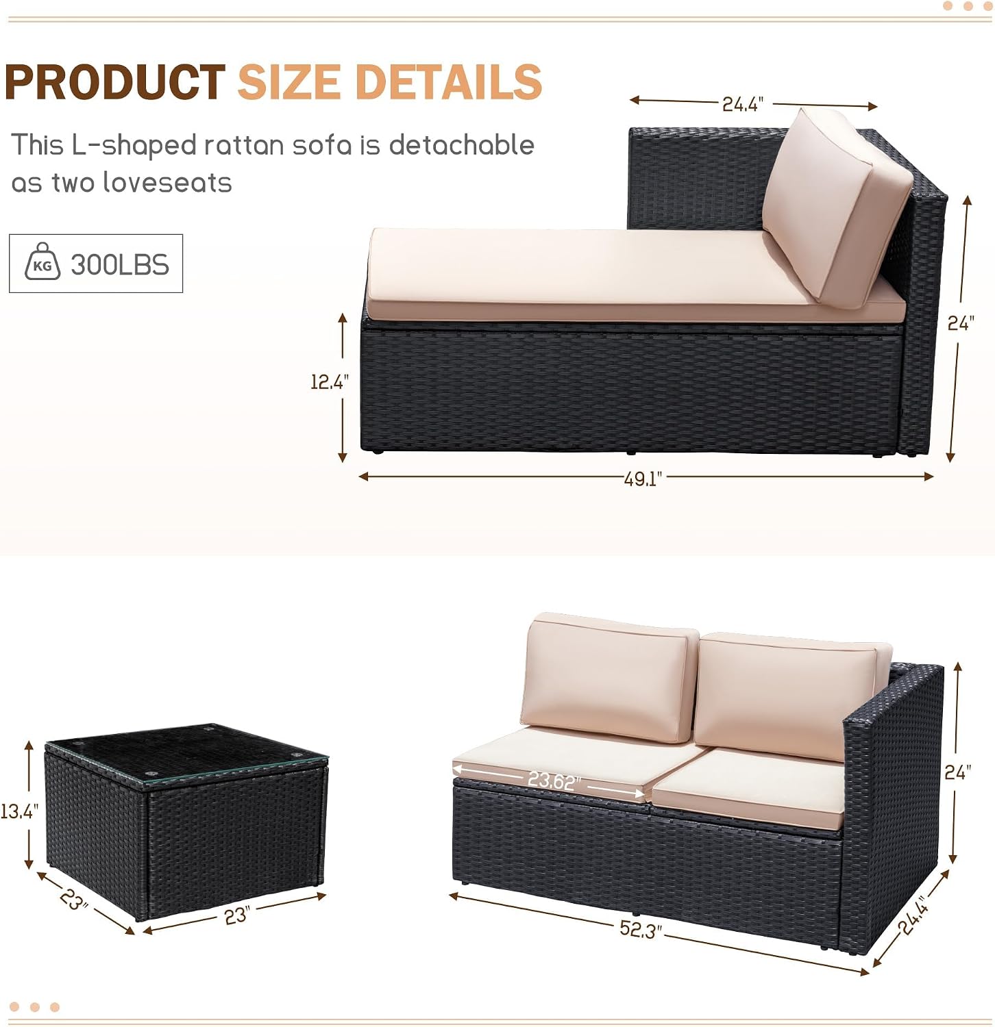 Product size details and detachable sofa