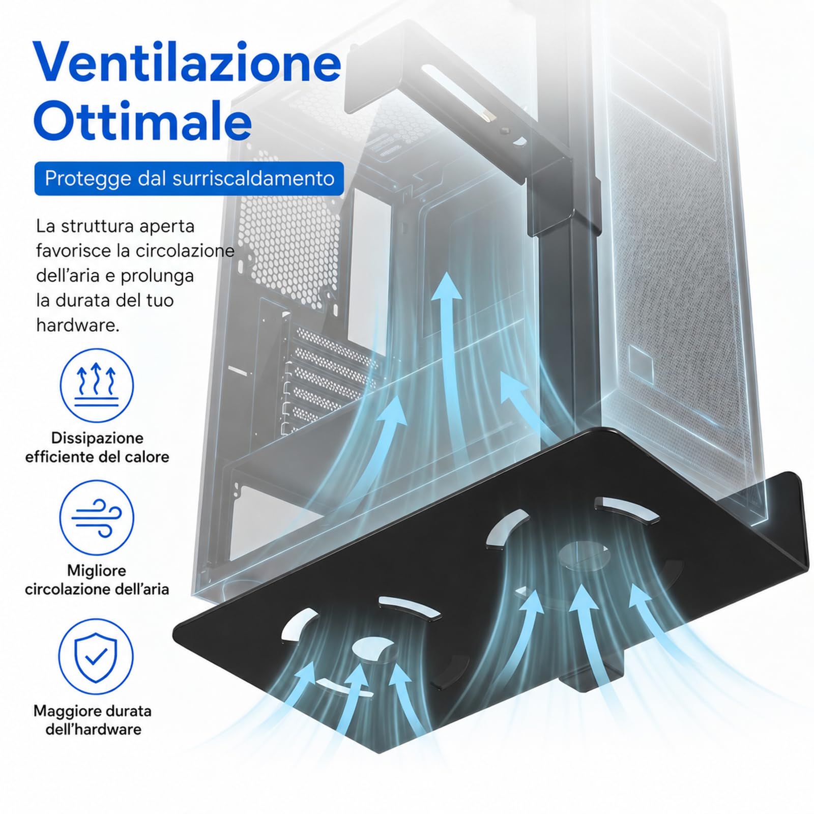 Supporto per PC sotto scrivania, scrivania regolabile in altezza, per la maggior parte delle case del computer, fino a 30 kg, altezza regolabile 50-530 mm, girevole a 360°