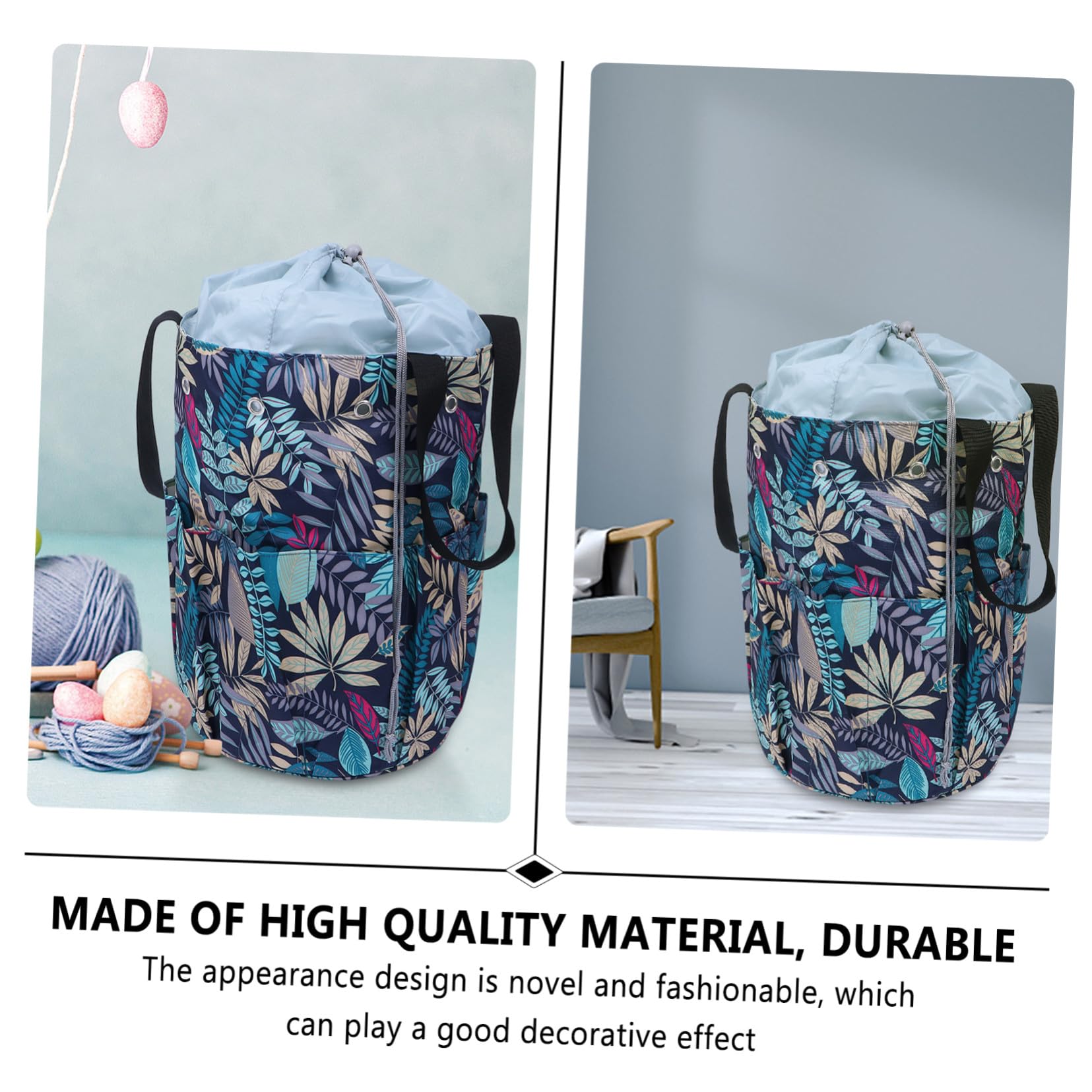 Multifunktionale Oxford Aufbewahrungstasche mit Modischem Blätterdesign Praktischer Wollgarn Organizer Tote Bag für Stricknadeln Häkelnadeln und Handarbeitszubehör
