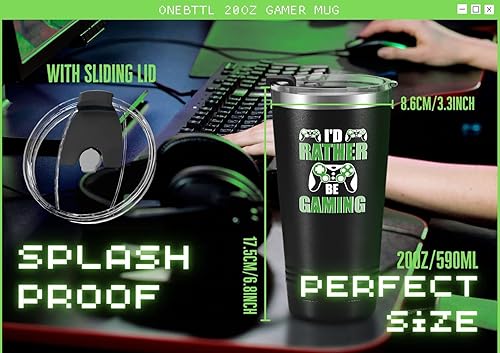 Miniatura 5 de Onebttl Regalos para jugadores para hombres, tazas de juegos, niños, adolescentes, vaso de acero inoxidable de 20 onzas, regalos para Navidad,