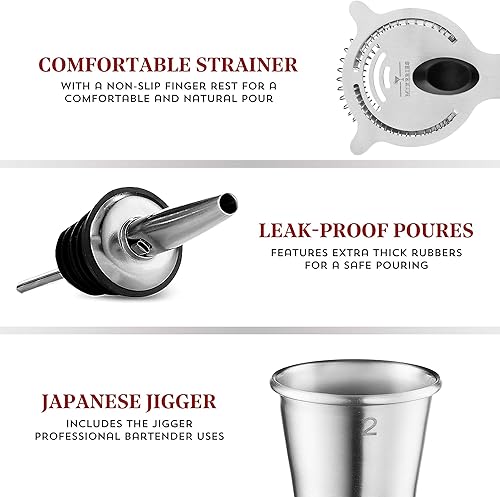 Miniatura 3 de Boston - Juego de coctelera de 13 piezas, mezclador de bebidas para bar en casa con todos los accesorios de bar - Herramientas de bar coctelera,