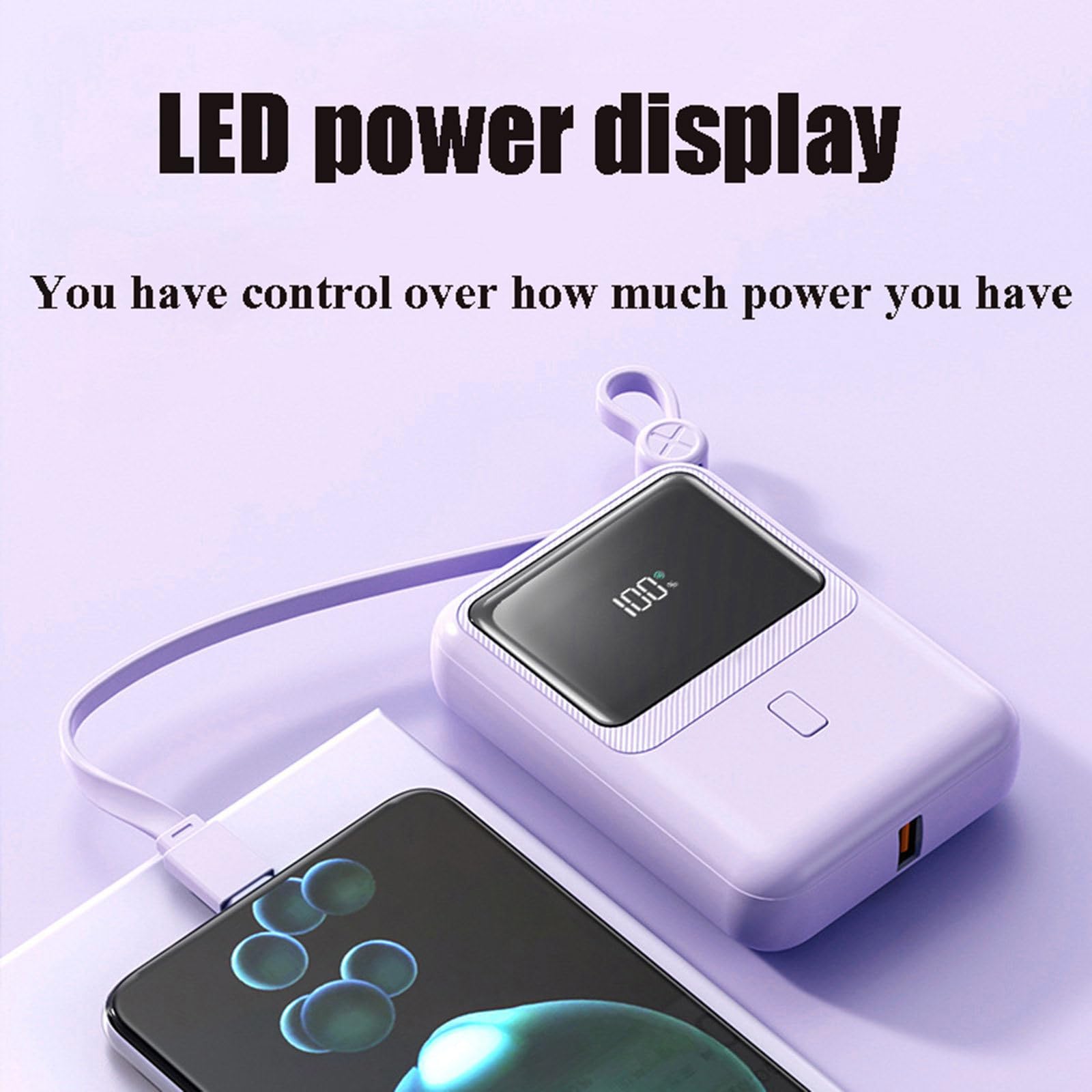2 szt. 10000 mAh Mini samodzielny przewodowy powerbank PD20W kompaktowy przenośny szybki zasilacz mobilny o dużej pojemności,Purple