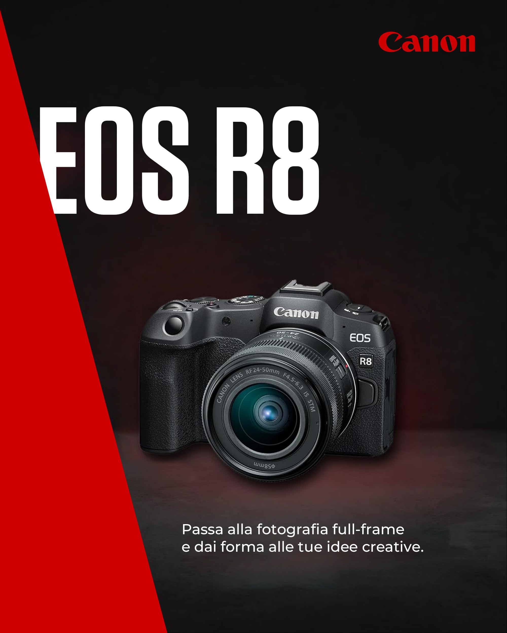 Canon EOS R8 + RF 24-50mm F4.5-6.3 - Fotocamera Digitale Mirrorless - Sensore CMOS Full-Frame da 24,2 MP - Dual Pixel CMOS AF II - Composizione Integrata - Touchscreen LCD - Compatibilità UVC/UAC