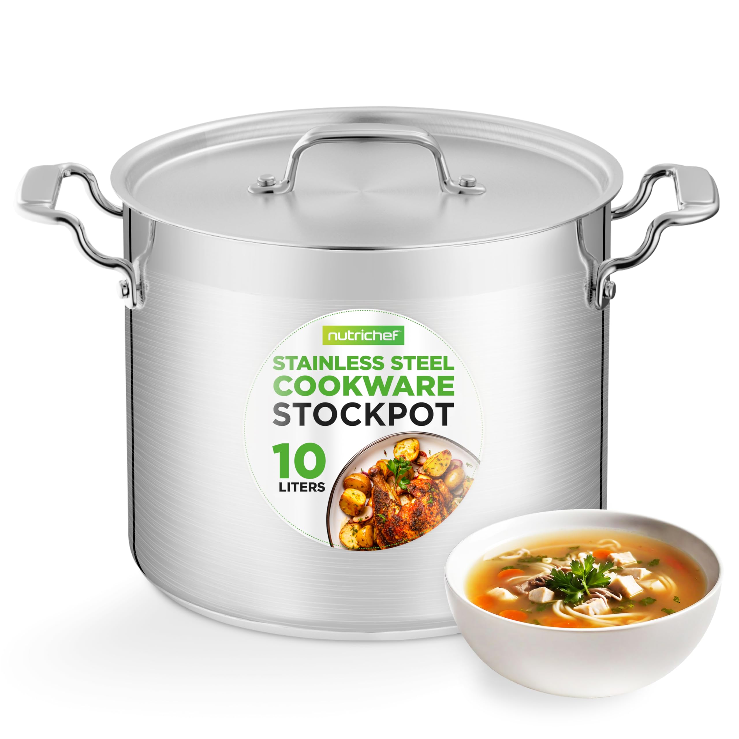 NutriChef Stainless Steel Stock Pot 11 Litre – Large Induction Cooking Pot with Lid, Food Grade Steel, Mirror Finish, for Soups, Stews, Pasta, Catering, Gas, Electric & Halogen Hob Compatible