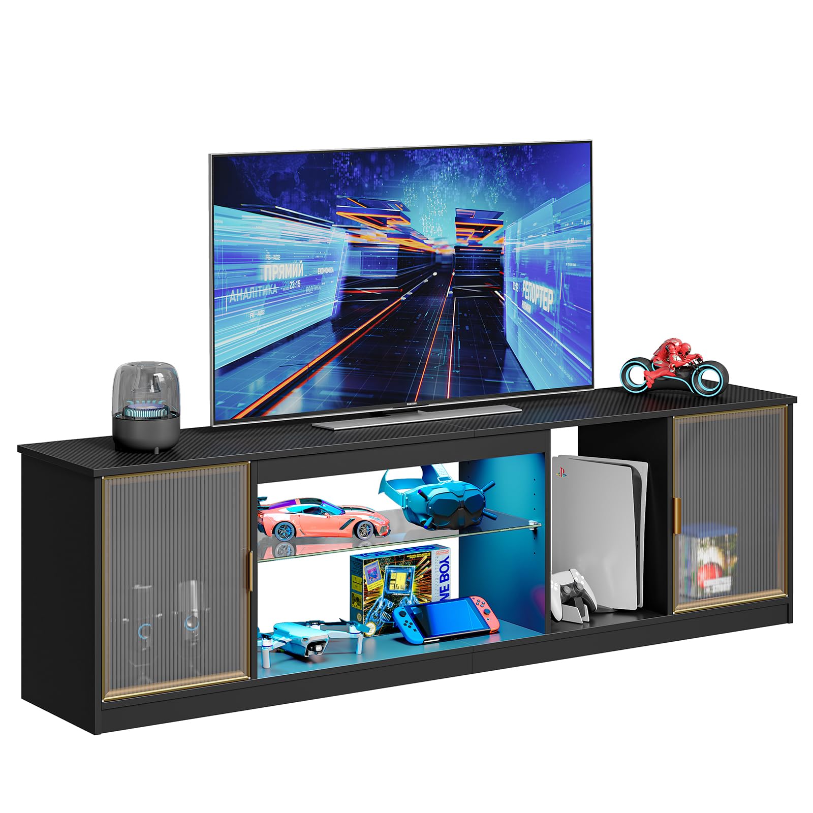 stand tv per 75/80 inch con porte acryliche e mensola regolabile