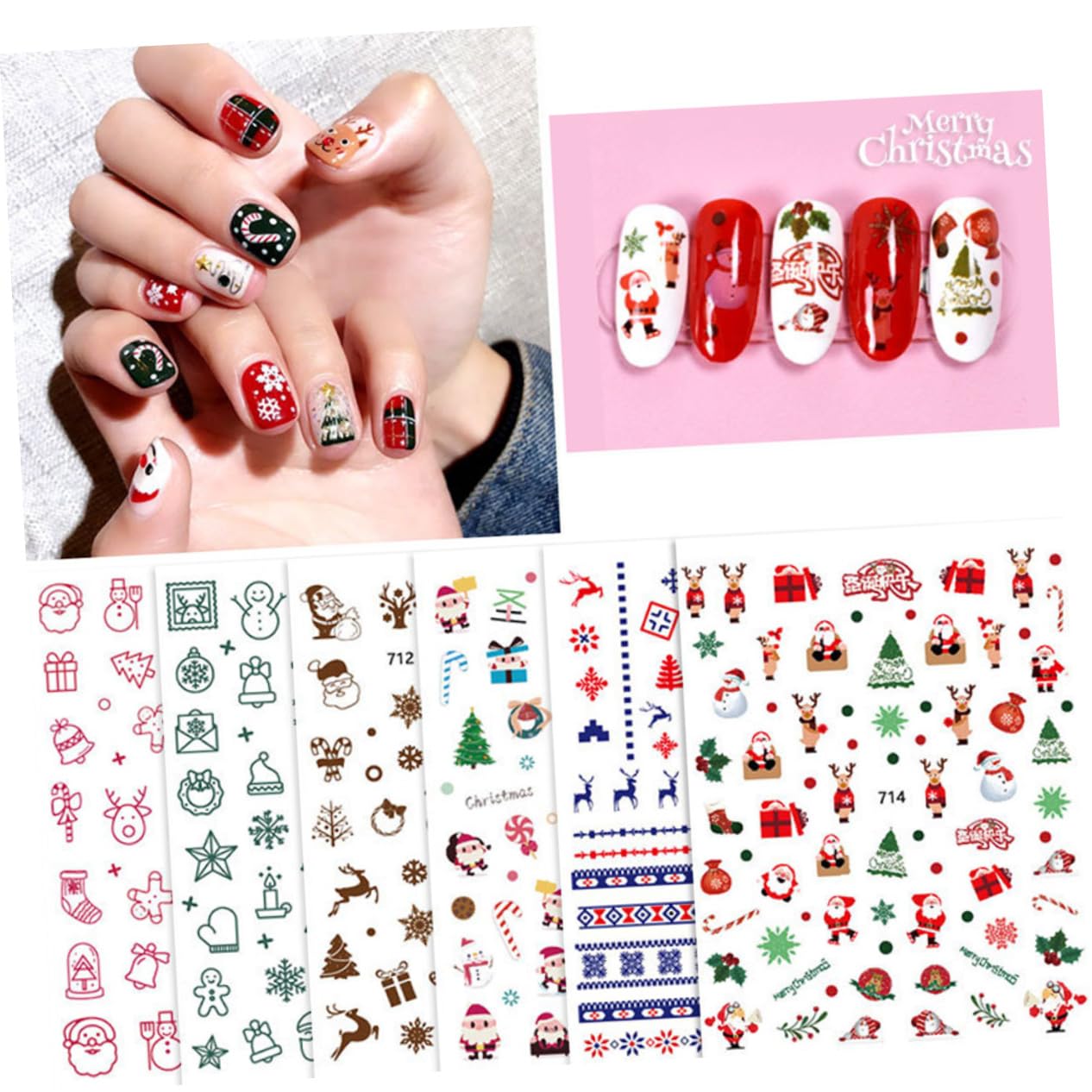 Healeved 30fogli Adesivi Per Unghie Natalizie Impermeabili Decorazioni Creativi Per Nail Art Adesivi Autoadesivi Per Donne e Ragazzo Ragazza Per Festività Di Natale