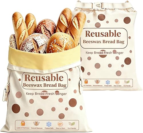 Surborder 2-Pack Beeswax Bread Bags with Zipper for Sourdough & Homemade Bread, 17x13 Inches XL Reusable Bread Storage Bag, Keeps Loaves Fresh Longer, Freezer Safe - Sustainable, Zero Waste