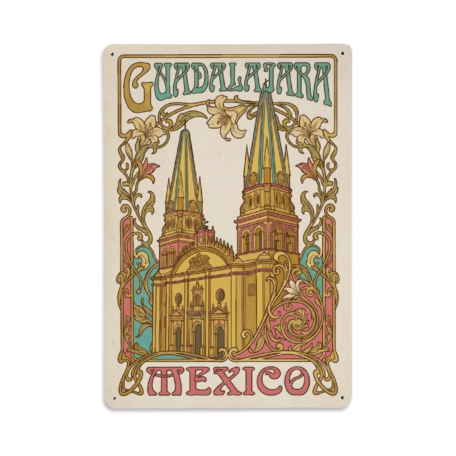 Xanthor Style Travel Vintage Mexico Guadalajara Metal Tin Sign