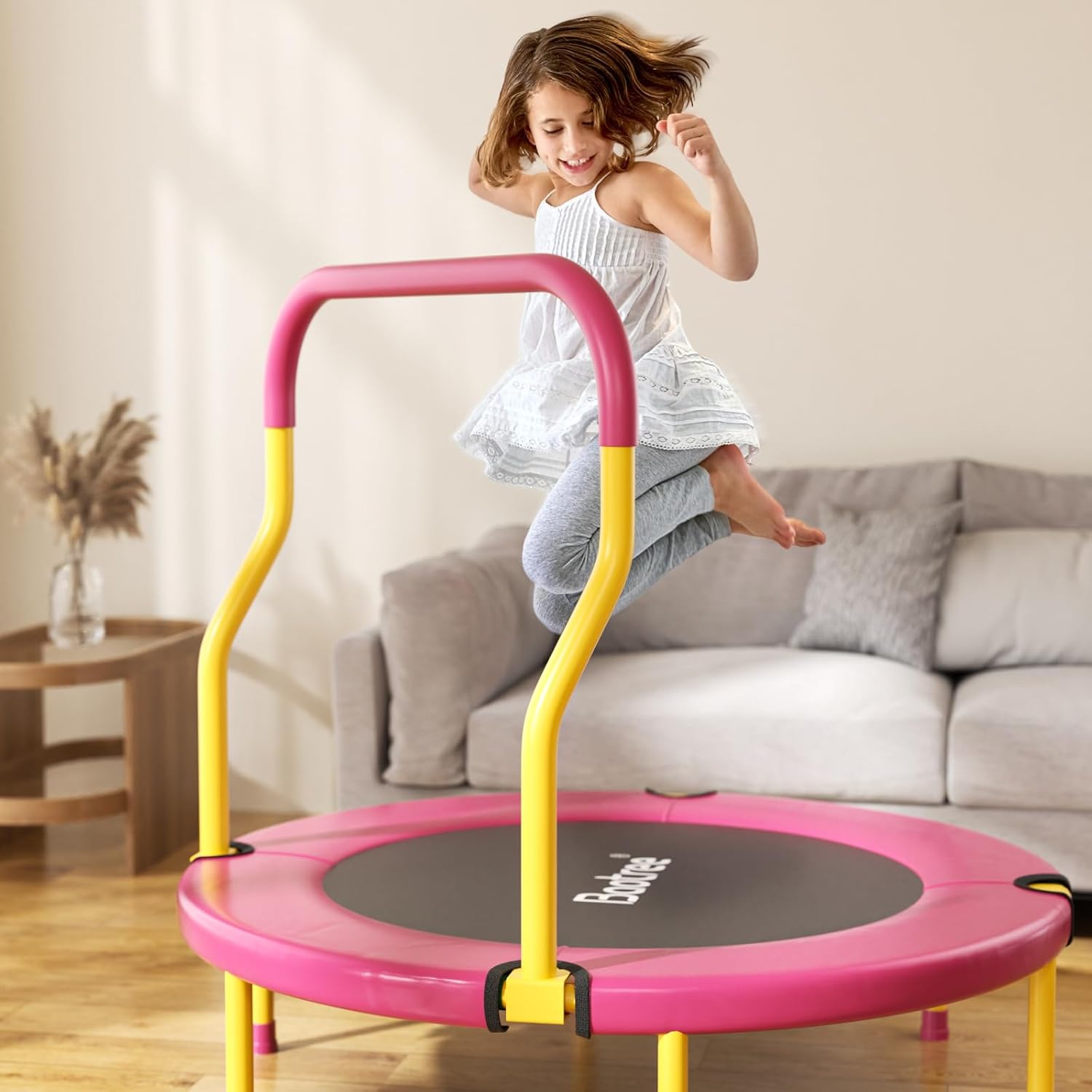 36 Inch Mini Trampoline for Kids, Indoor Outdoor Trampoline with Foam Handle, Max. Load 220 lb, Rebounder Trampoline for Toddlers, Birthday Gift for 1-6 Years Children, Boys Girls for Fun Pink image 2 of 6 B0F9YD3PJN