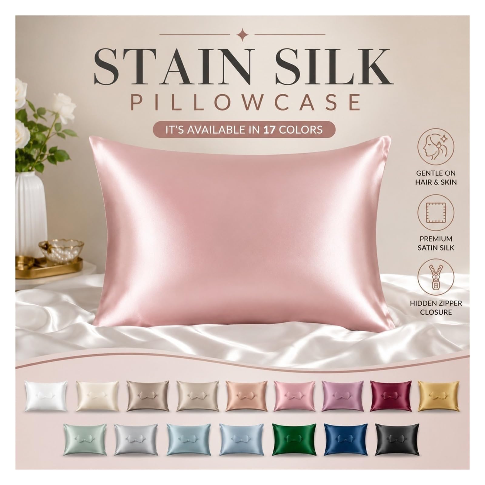 2 Fundas de Almohada Tipo sobre Piel Pelo Seda Satinada 50x75cm