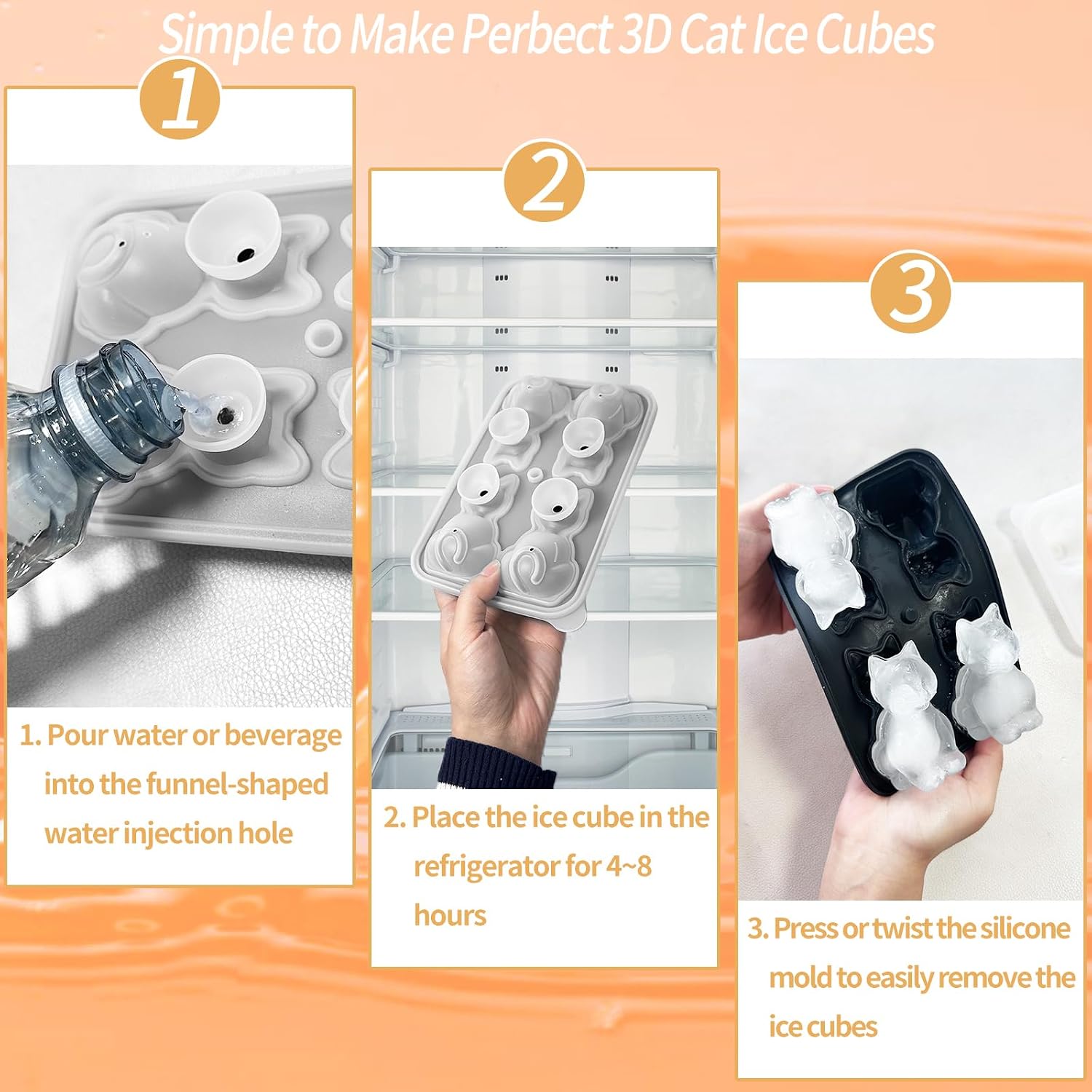 Cat Ice Cube Tray Mold -3D Shape Cute Fun Gifts for Cat Lovers