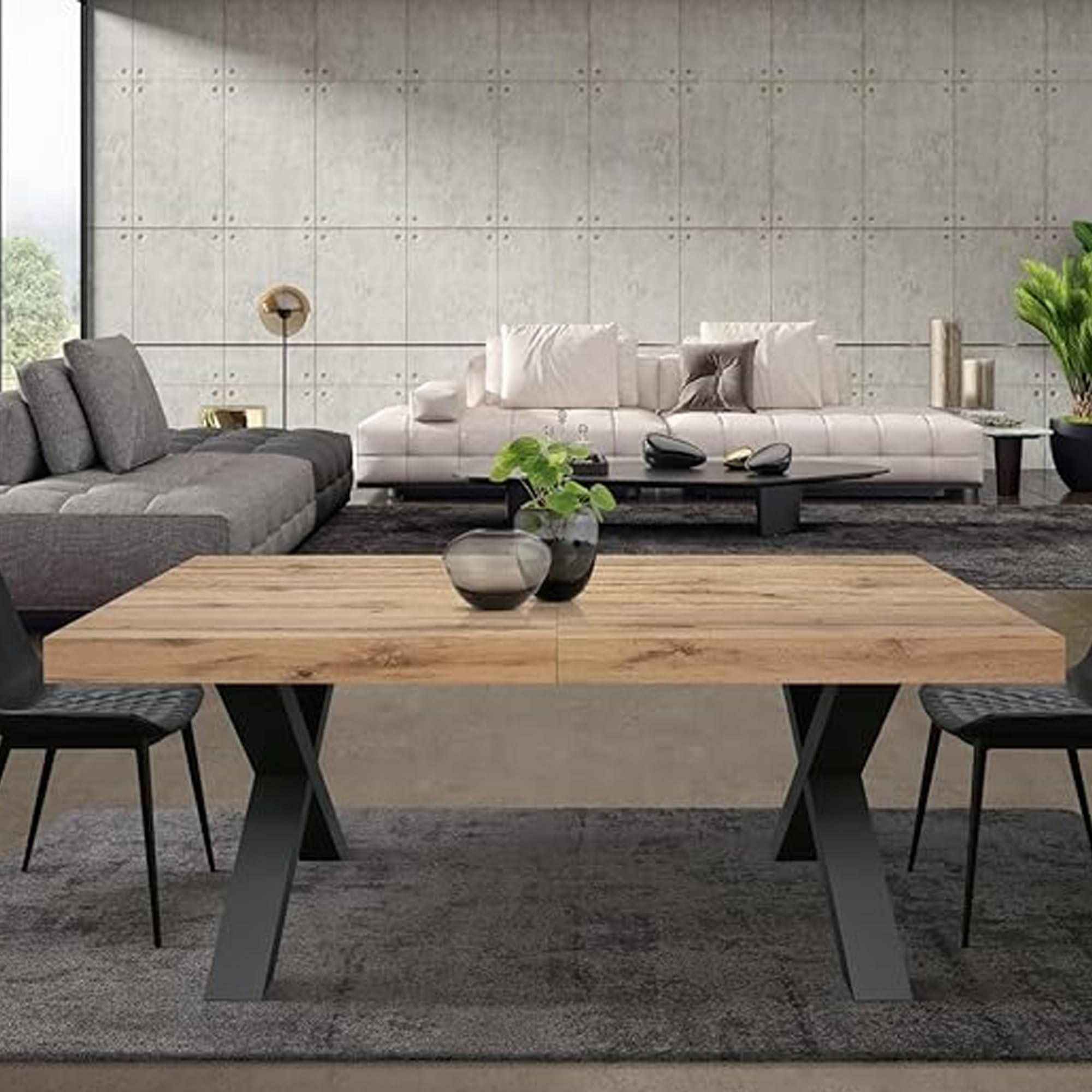 Cribel Tavolo Xilon New Allungabile 180 x 90 x 75 cm in Rovere con Gambe Nere | Tavolo da Pranzo Moderno in Legno e Ferro per Cucina, Soggiorno o Sala Riunioni