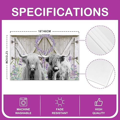 Miniatura 4 de Highland Cattle - Juego de 4 manteles individuales lavables de animales de vaca occidental, 12 x 18 pulgadas para decoración de mesa de comedor,