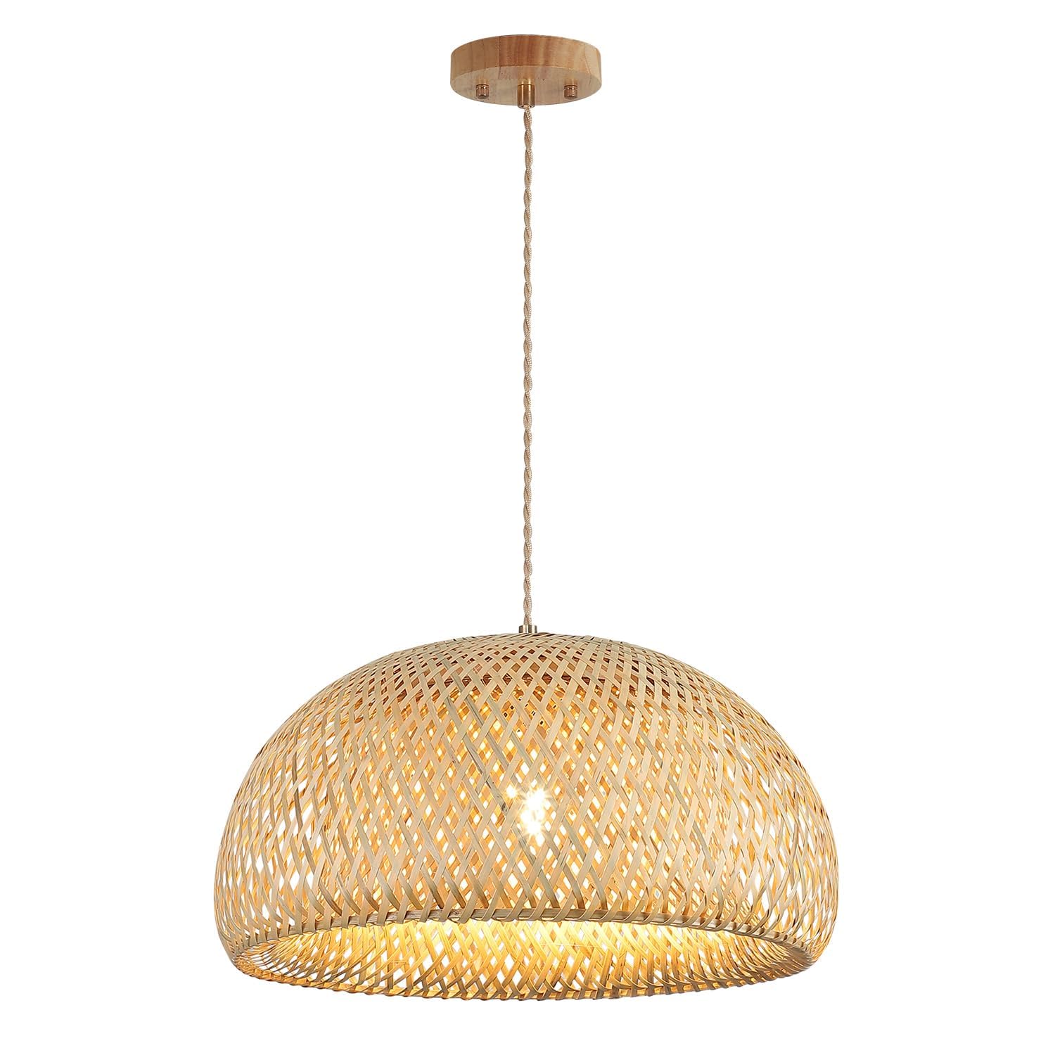 Rattan Pendelleuchte, 45cm Bambus Lampenschirm Boho, Hängelampe Küchenlampe Deckenlampe für Esstisch, Wohnzimmer, Schlafzimmer(E27 Fassung, keine Glühbirne)