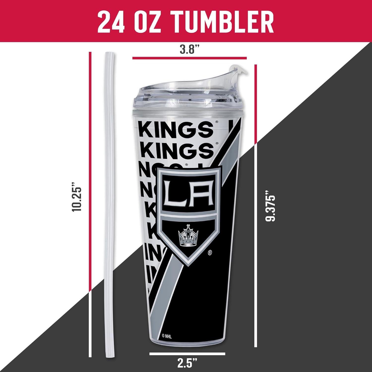 Rico Industries NHL Hockey Los Angeles Kings 24oz Acrylic Tumbler with Hinged Lid, Officially Licensed Double Wall Tumbler with Straw - Image 6