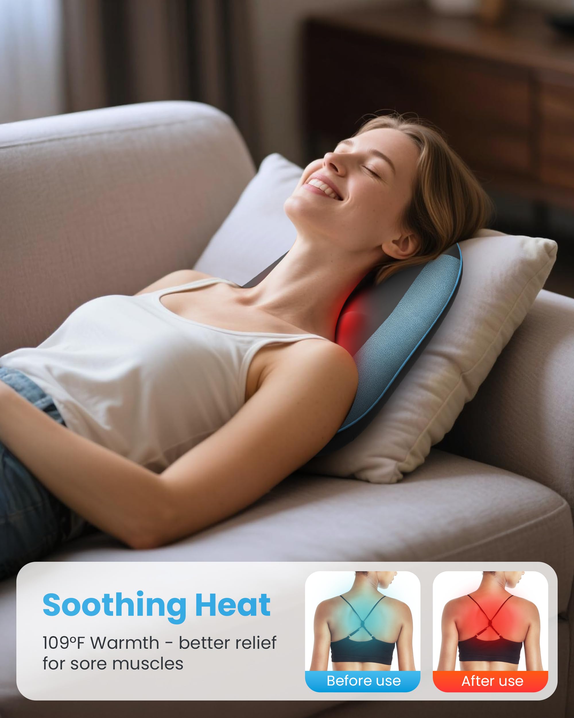 COMFIER Masajeador Cervical y Espalda Inalámbrico con Función de Calor, Cojín de Masaje Shiatsu para Aliviar el Dolor de Cuello y Hombros, Masajeador Espalda y Lumbar, Regalo para Mujeres y Hombres