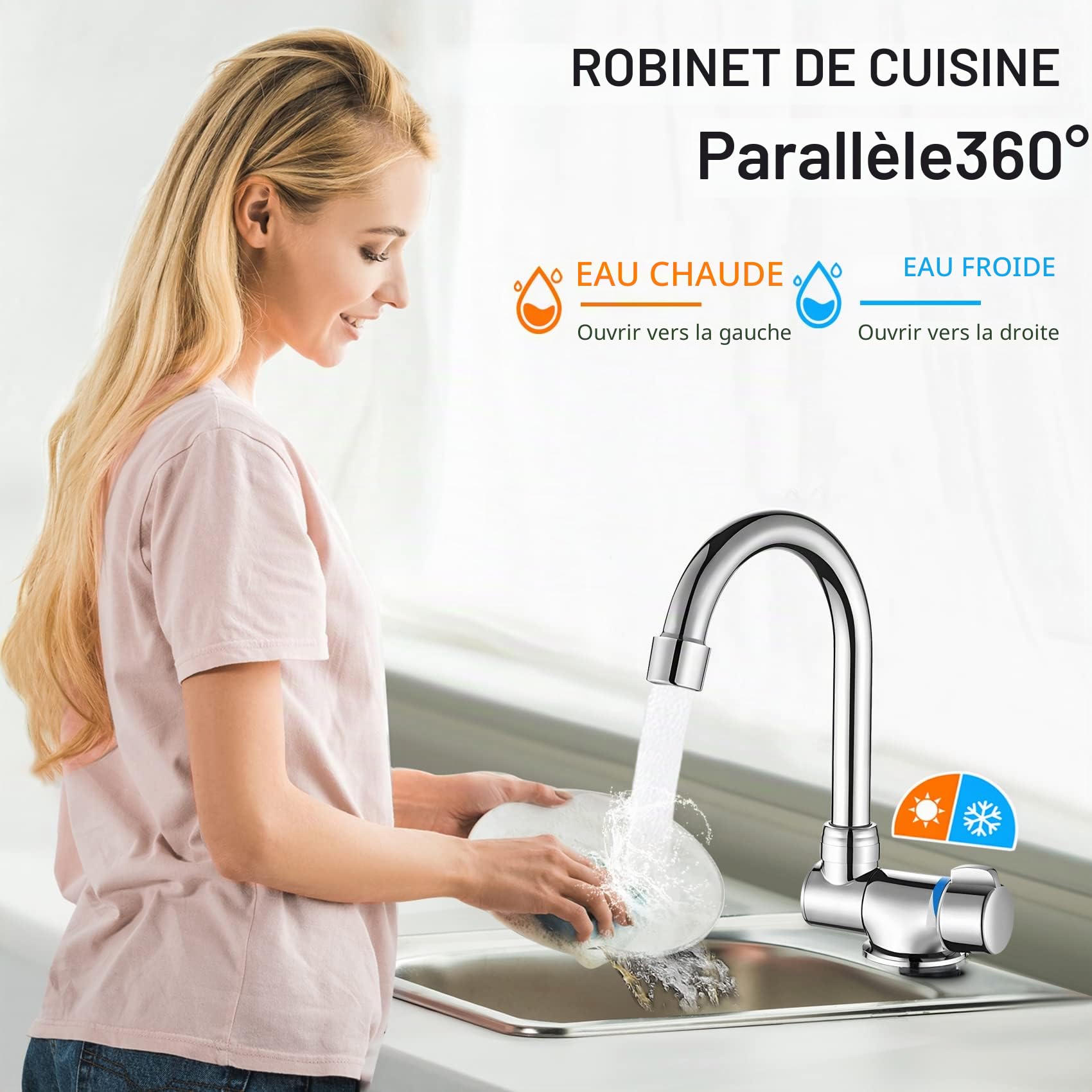 de cuisine pliable d'évier rotatif à 360 degrés mélangeur d'eau froide et chaude à une main en cuivre pour bateaux de camping-car