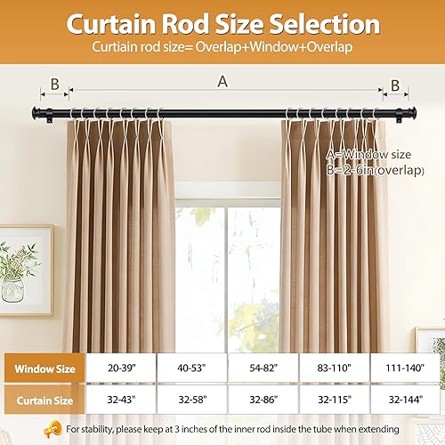Miniatura 7 de TONIAL Barra de cortina de 32 a 86 pulgadas (2.6-7.2 pies), varillas telescópicas para cortinas de empalme para ventanas de 54 a 82 pulgadas