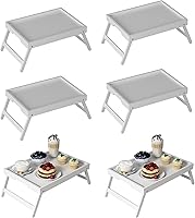 Youpehom Bamboo Bed Tray Table with Folding Legs - Breakfast in Bed, Laptop Desk, Serving Tray for Sofa & Kitchen (6 Pack, White)