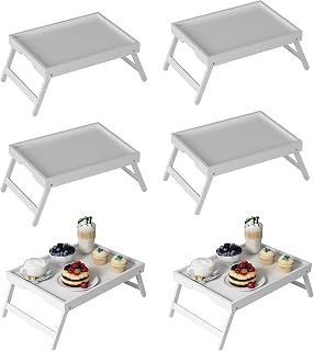 Youpehom Bamboo Bed Tray Tables with Folding Legs - 6 Pack White Breakfast Trays for Bed, Sofa, Laptop Desk, Serving