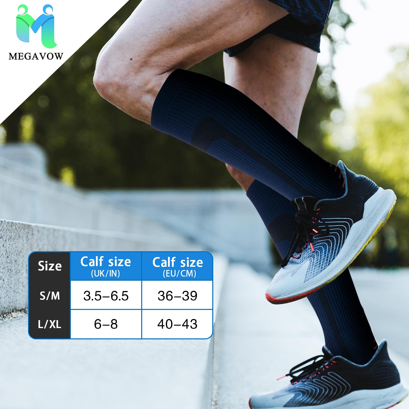 1 Paio di Calze Sportive a Compressione per Uomo e donna, Calze a Compressione Graduata Alte Fino al Ginocchio per l'Atletica, la Corsa, il Ciclismo, l'Allattamento, L/XL, Blu marino