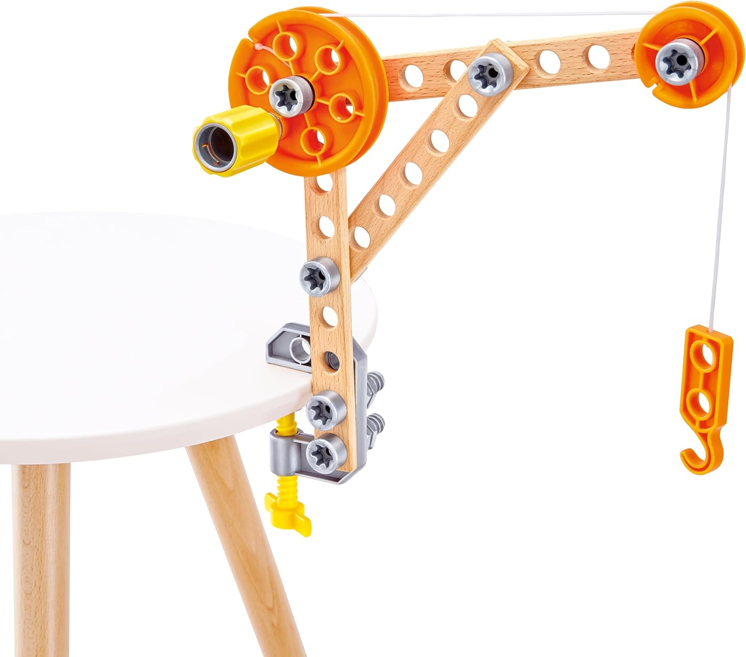 Hape Three Experiment Kit | Junior Inventor Kids Physics Mechanical Crane, Grabber & Climbing Frog Play Set for Children Aged Four & Up