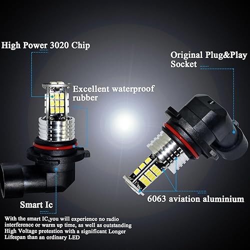 Miniatura 6 de Alla Lighting Bombillas LED antiniebla H10 9145 superbrillantes, 2000 lúmenes, 3020, 30-SMD 12V, 9140, 9045, 9040, PY20D, repuesto de cuña para