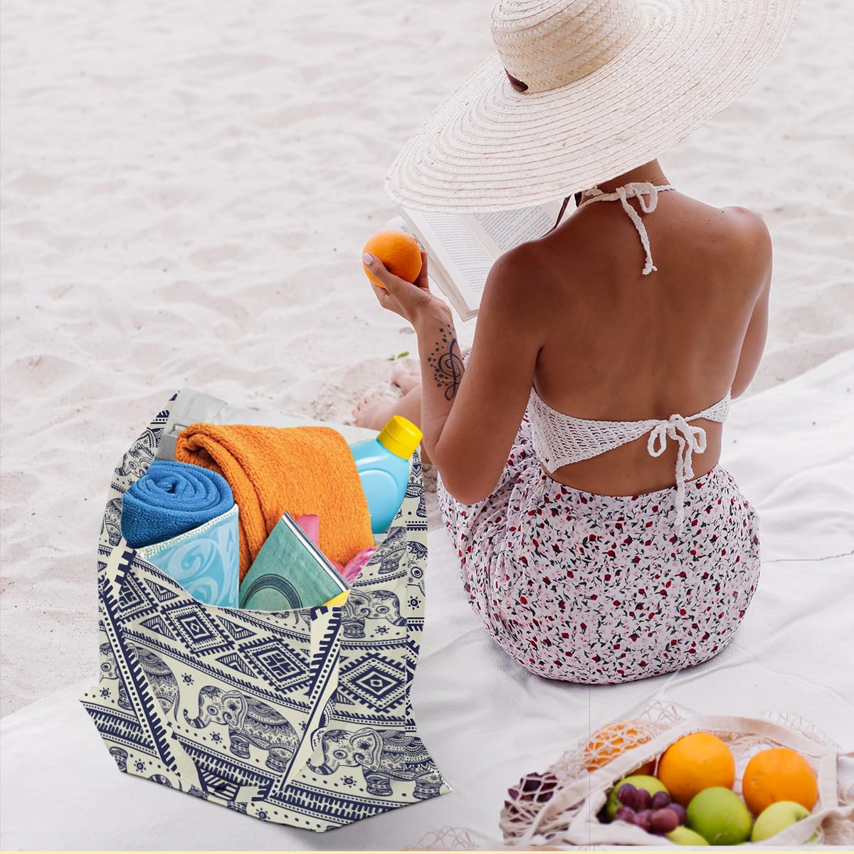 Hanamiya Na Tote Bag with Zipper Pockets, Tote Bag Reusable Shopping Grocery Bags Birthday Gifts for Women, Weekender Bags