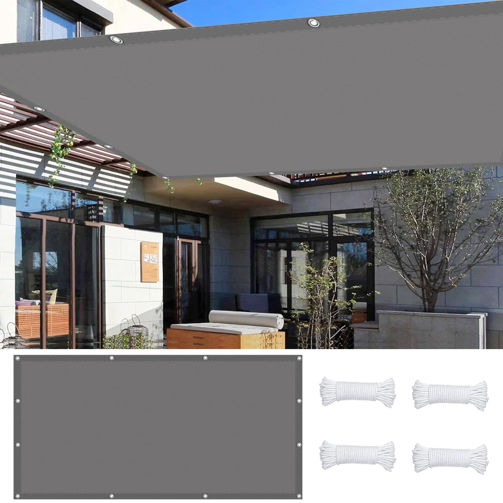 Voile d'ombrage gris foncé pour créer un coin de fraîcheur sur votre terrasse