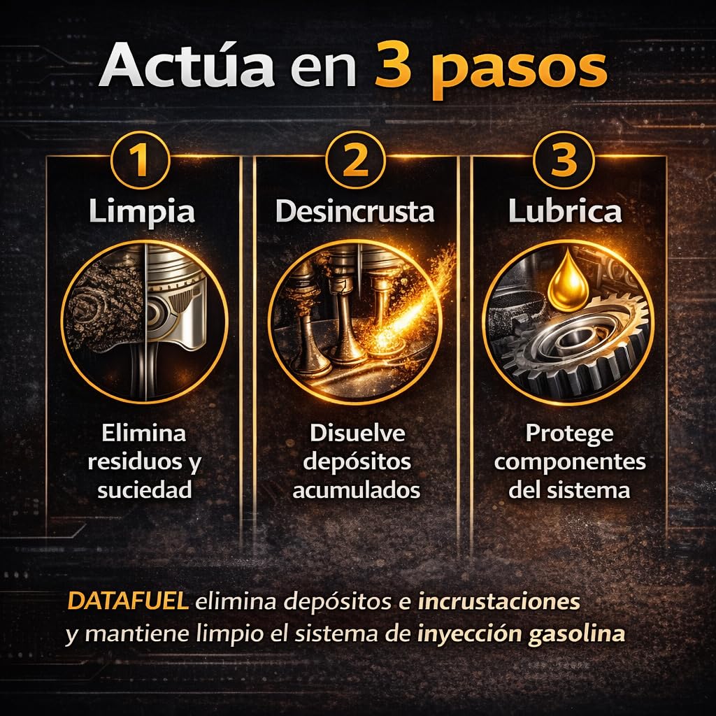 Datacol Limpiador Inyectores Gasolina DATAFUEL 300 ml, Aditivo Gasolina para Sistema de Combustible, Limpia, Desincrusta y Lubrica Inyectores, Bomba y Válvulas (3)