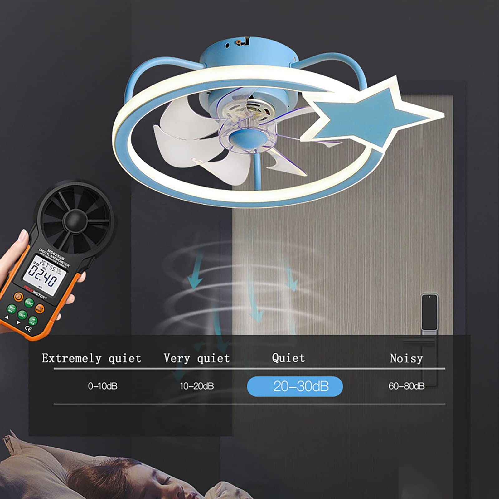 Ventilatore A Soffitto Con Luce LED E Telecomando 6 Velocità | Moderno Silenzioso Per Camera Bambini E Letto, Motore DC Reversibile - 2