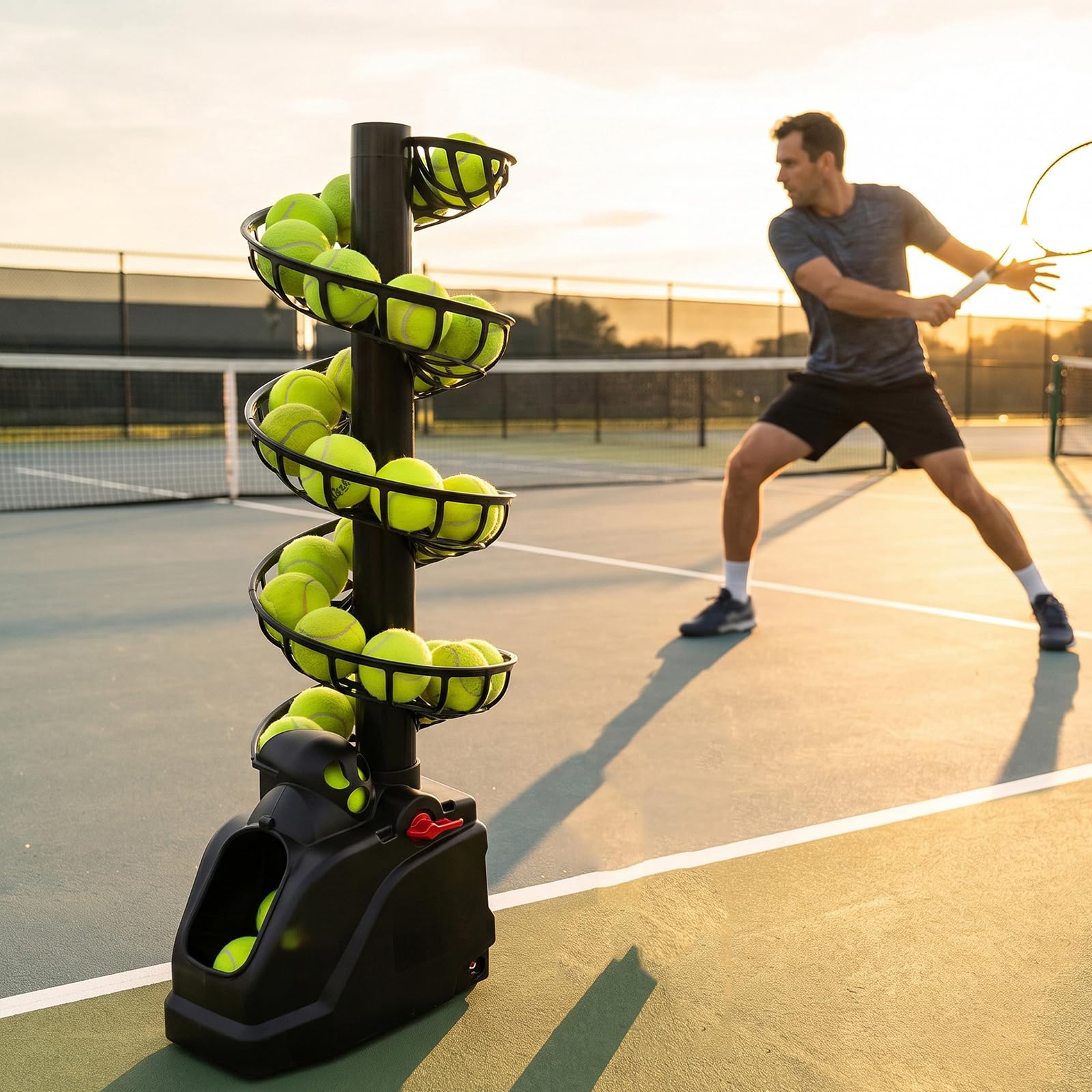 Lanciapalline da Tennis Portatile, Macchina Lancia-Palline da Tennis, capacità 30 Palline, 4 Livelli Regolabili, 3 Frequenze di Lancio, per Adulti, Principianti E Appassionati.