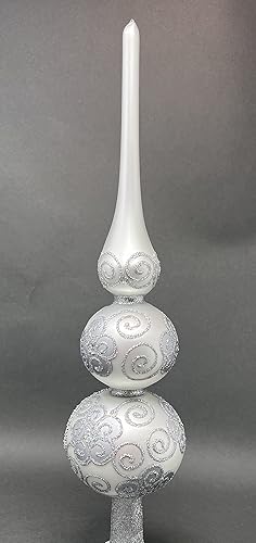 Miniatura 7 de Polish Gallery Decoración para árbol de Navidad Spitz soplado, adornos dorados y plateados decorados a mano (16 pulgadas, plateado)