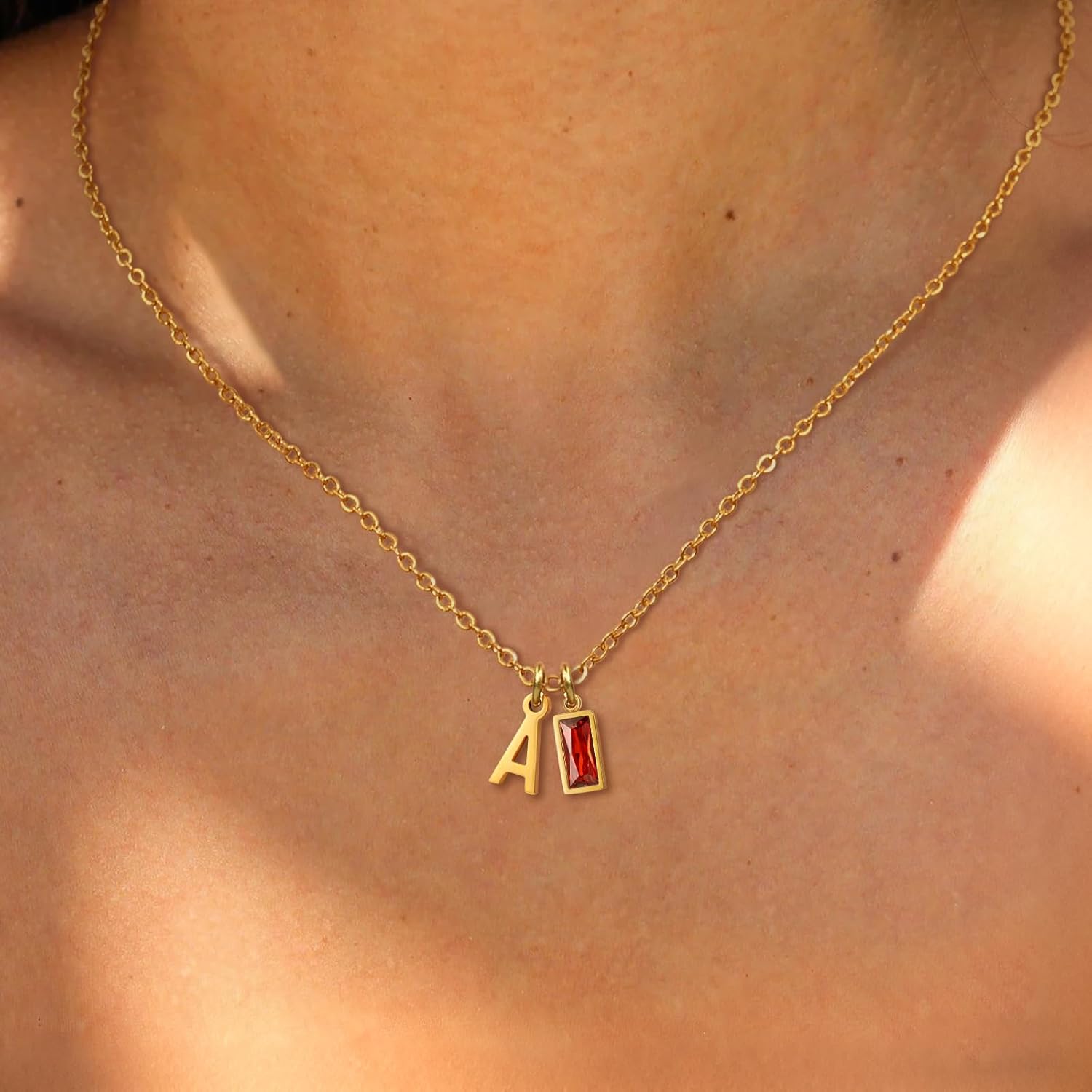 Initial Birthstone Necklaces for Women, 18K Gold Plated Name Necklaces for Women A-Z Letter Dainty Pendant for Mom Daughter Teens Women's Jewelry - Image 2